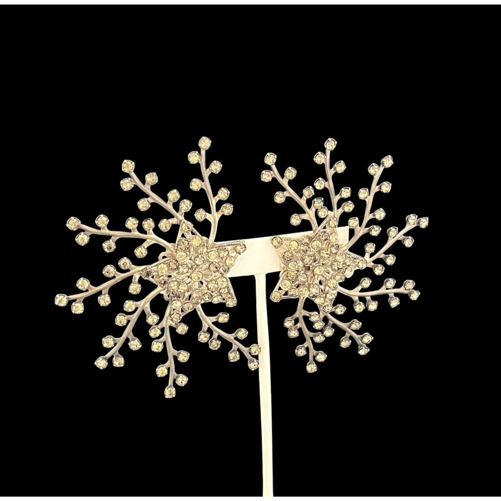 Vintage 1960s Cathe’ Crystal Starburst Clip Earrings Dramatic Statement - 10K